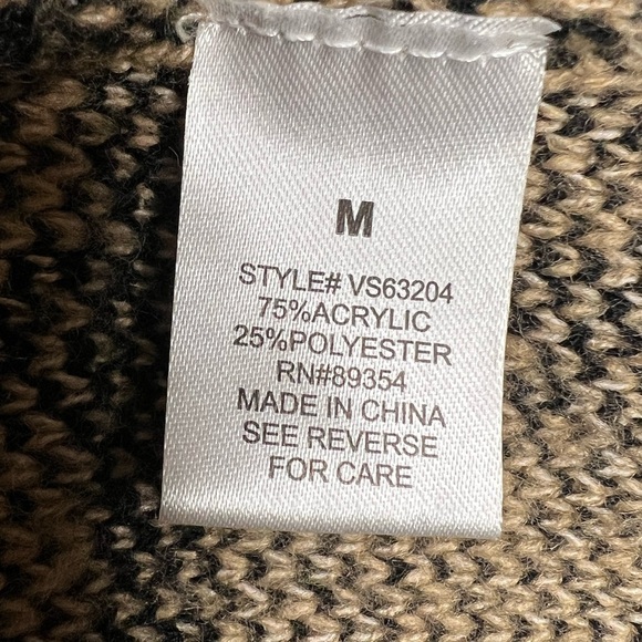 NWT Sweater Cardigan Medium Caramel Brown Adrienne Vittadini Plaid Knit Fringe - Picture 6 of 6